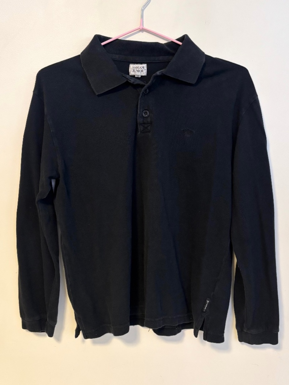 Armani Junior 100% Cotton Long Sleeve Collared Polo Shirt Top Black Boys Size 12